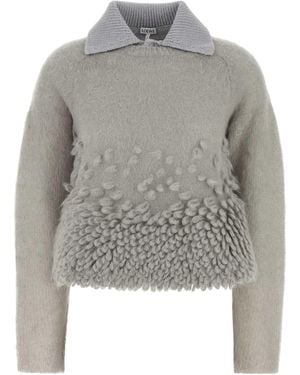 Loewe Gray Mohair Blend Polo Shirt