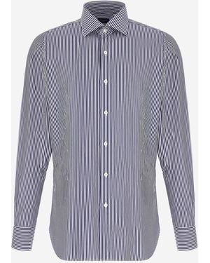 Finamore 1925 Camisa De Algodón Con Estampado De Rayas - Azul