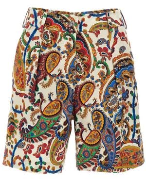 Etro Floral Paisley-Pattern Stretch Cotton Shorts - Multicolour