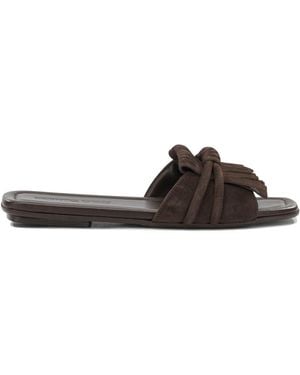 Pomme D'or Slide In Pelle Scamosciata Sandals Brown - Black