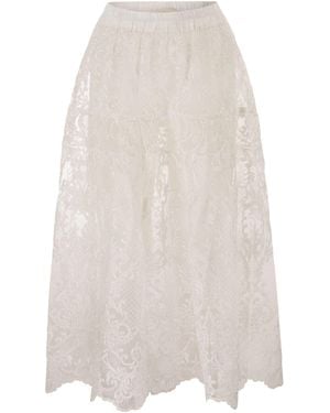 Maurizio Mykonos Embroidered Lace Midi Skirt With Elasticated Waist - White