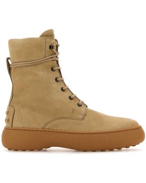Tod's Tod 's Beige Lederen Enkelschoenen - Bruin