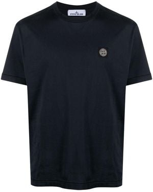 Stone Island Logo Cotton T Shirt - Blue