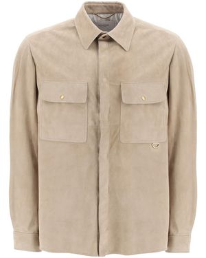 Agnona Wildleder Overshirt Beige Leder - Natur