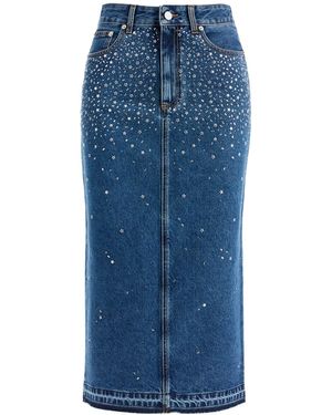 Alessandra Rich Gonna Midi In Denim Con Strass - Blu