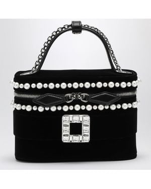 Roger Vivier Mini Velvet Vanity Handbag With Beads And Rhinestone Buckle - Black