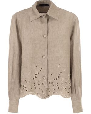 Fabiana Filippi – Kurz geschnittenes Leinenhemd mit Broderie-Anglaise-Stickerei - Natur