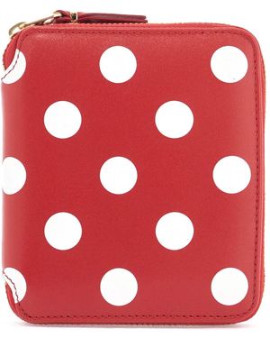 Comme des Garçons Comme Des Garcons Portemonnee Rode Polka Stip Kalfsleer Portemonnee Met Zip - Rood