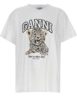 Ganni 'Leopard' T -Shirt - Weiß