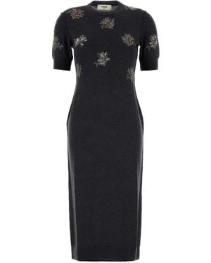 Fendi Wool Dress With Embroidery - Black