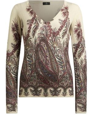 Etro Paisley Print V Neck Sweater - Brown
