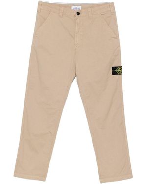 Stone Island Logo Cotton Cargo Pants - Natural