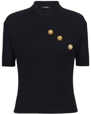 Balmain Top de mélange de laine - Noir
