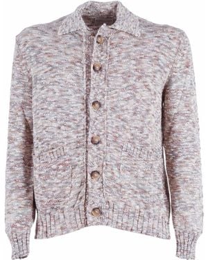 Sette Fili Cashmere Tweed Button-Up Jacket, Plain Knit With Polo Collar And Pockets Cotton - Pink