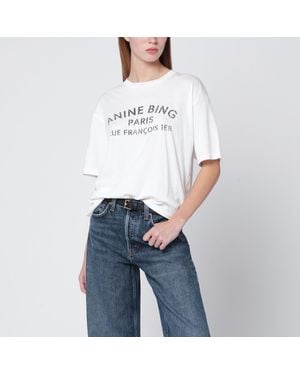 Anine Bing Ivory Relaxed T Shirt With Logo Print - White