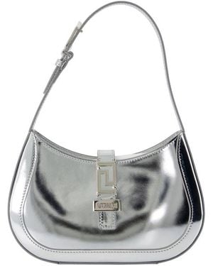 Versace Silberne Leder-Schultertasche - Grau