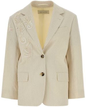 Dries Van Noten Embroidered Cotton Blend Birdy Blazer - White