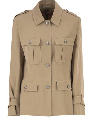 Antonelli Viscose And Linen Safari Jacket With Utility Detailing - Natural