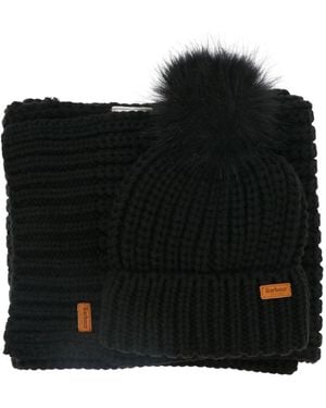 Barbour "Saltburn" Beanie And Scarf Set - Black