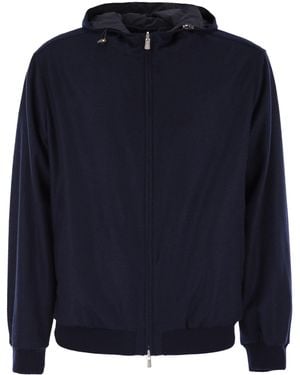 Fedeli Reversible Bomber Jacket With Hood - Blue