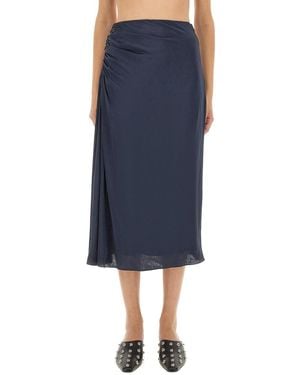 Theory Draped Midi Skirt With Side Ruching Detail - Blue