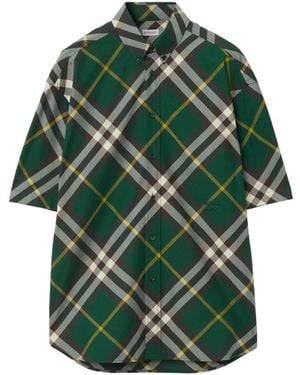 Burberry Check Motif Cotton Shirt - Green