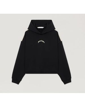 Palm Angels Loose Crop Hoodie mit geschwungenem Logo - Schwarz