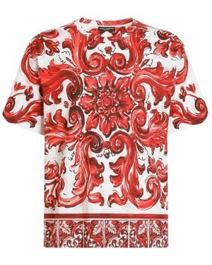 Dolce & Gabbana Cotton T Shirt With Majolica Print - Red