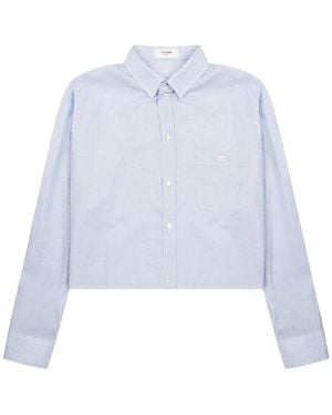 Celine Cropped Cotton Shirt With Loose Fit - White