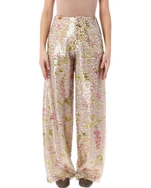 Alberta Ferretti Alberta Ferretti Floral Sequin High-Waist Pants - Natural