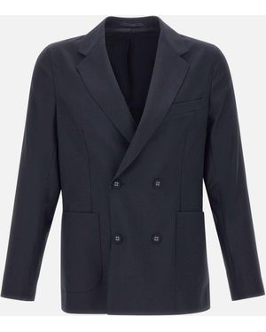 Officine Generale Marineblauer Baumwoll-Seersucker-Blazer