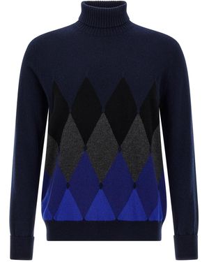 Ballantyne Argyle Turtleneck Sweaters And Cardigans Blue