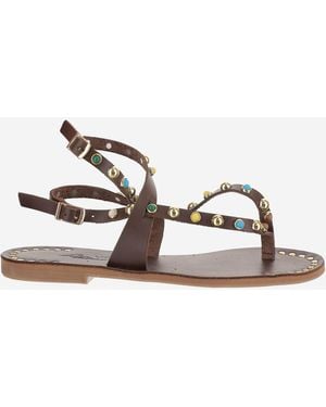 Kima Naxos Leather Sandal With Embellishments - Brown