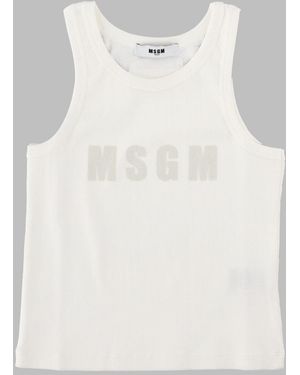 MSGM Girls Cotton Ribbon Tank Top - White