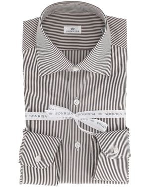 Sonrisa Monochrome Vertical Stripe Dress Shirt - Grey