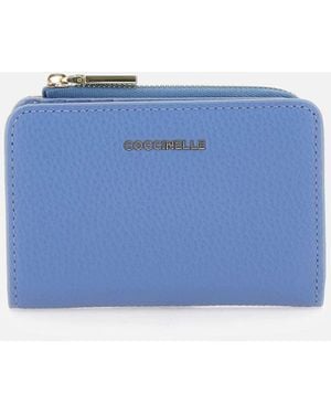 Coccinelle Metallic Weichkörnige Lederbrieftasche - Blau