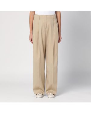 Golden Goose Wide Sand-Coloured Wool Trousers - Natural