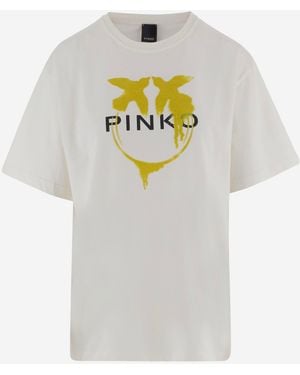 Pinko Cotton T Shirt With Logo Print - Gray
