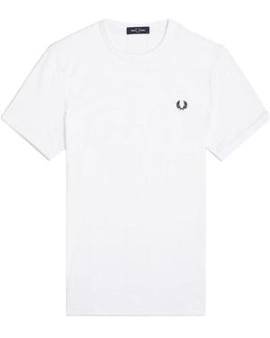 Fred Perry T Shirt "Ringer" Con Logo - White