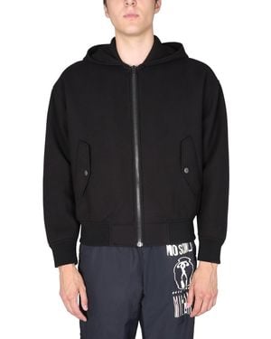 Moschino Hooded Jacket With Bold Logo Print - Black