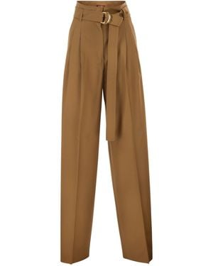 Max Mara Maxmara Studio Mstserio – Wide-Leg Pure Wool Pants With Belt - Natural