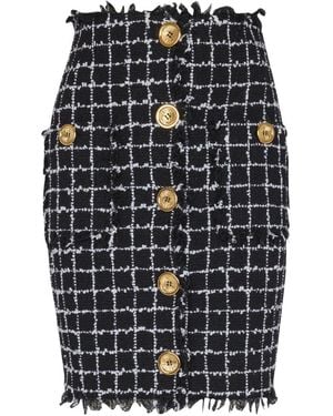 Balmain Geknöpfter Tweed-Bleistiftrock - Schwarz