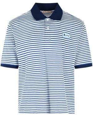 Marni Tweekleurig Linnenmix Poloshirt - Blauw