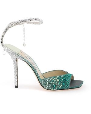 Jimmy Choo Sandali Saeda 100 Con Cristalli Degradé - Verde