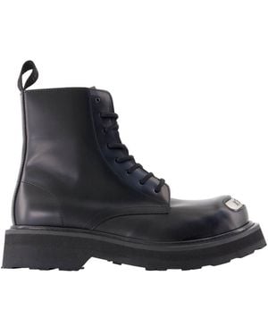 KENZO Nouveau Smile Lace Up Boots Leather Black - Noir