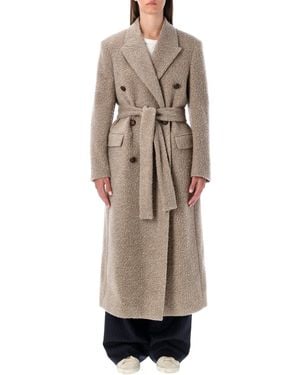 Golden Goose Long Double-Breasted Greige Mixed Wool Coat - Natur
