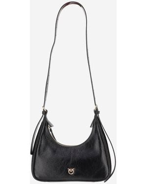Pinko Glossy Leather Hobo Bag - Black
