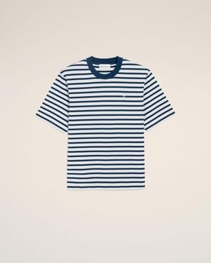 Ami Paris T-shirt marinière à manches courtes et coupe carrée avec écusson Ami De Coeur - Bleu