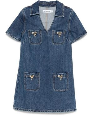 Self-Portrait V-Neck Denim Dress - Blue