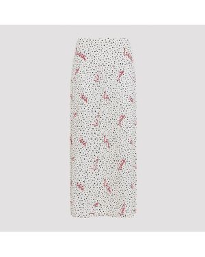 Valentino Plissé Silk Polka-Dot Midi Skirt - White